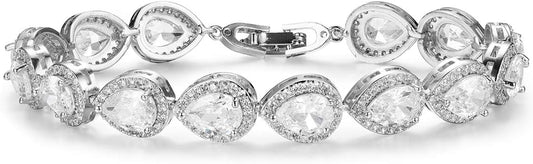 Teardrop Wedding Bridal Bracelets for Brides, Crystal Rhinestone Cubic Zirconia Tennis Bracelets for Women Prom, Bridal Jewelry